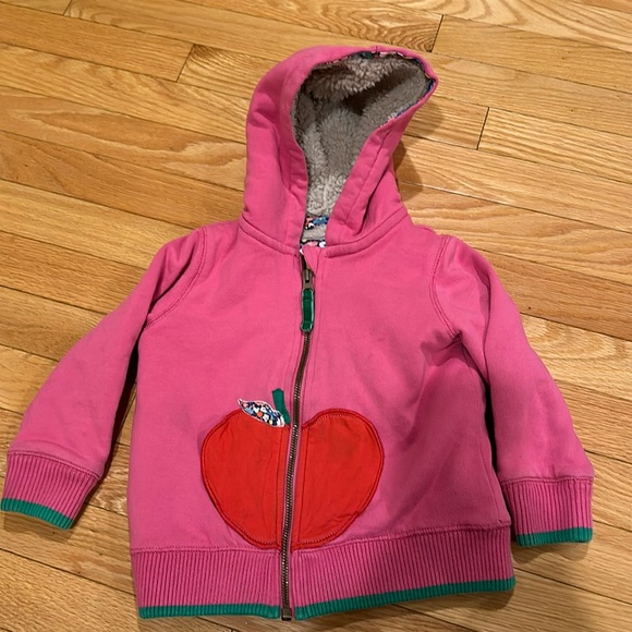 Mini Boden Pink Apple Appliqué Cozy Sherpa Hoodie - Picture 2 of 7